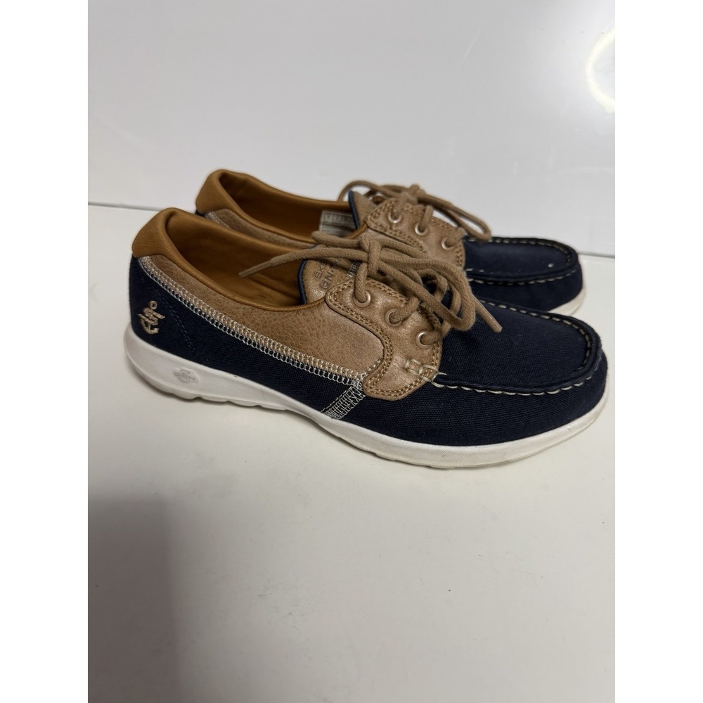 Skechers on the go Goga Max Boat Shoes Blue/Tan Air Cooled Size 6 Nautical C-5